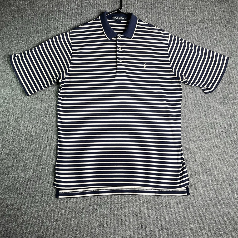 Vintage Polo Golf Ralph Lauren Polo Shirt Mens XL Blue Striped Embroidered Logo‎